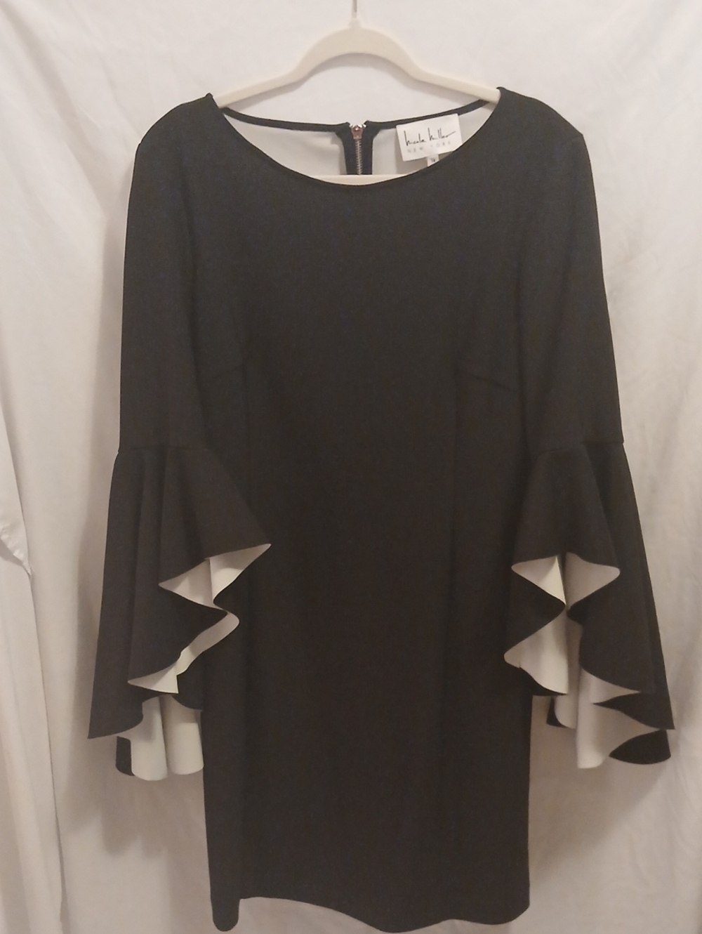 Nicole Miller  Black Dress with White Ruffle-Trim Sleeves